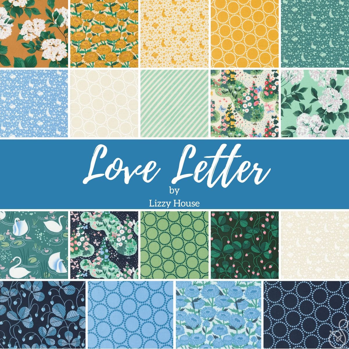 Love Letter Half Yard Bundle | Lizzy House - Blue/Green Colorway 19 HYs
