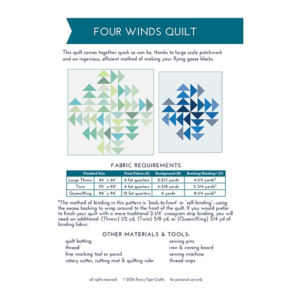 Four Winds Quilt Pattern by Fancy Tiger Crafts