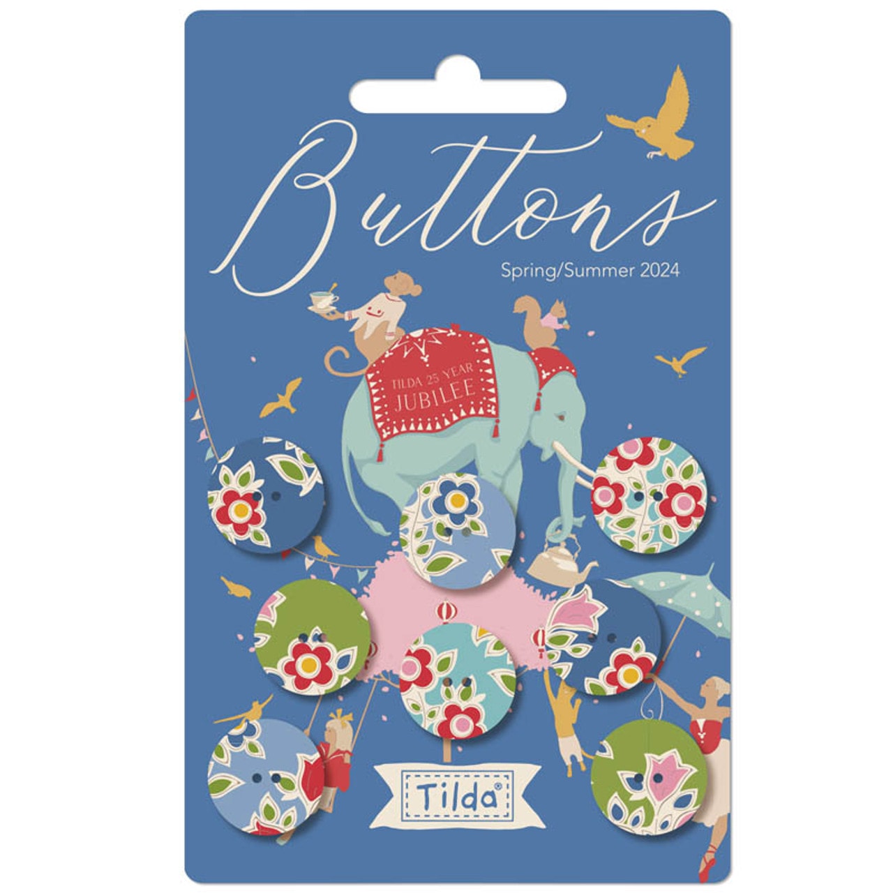 Jubilee Farm Flowers Buttons | Tilda Fabrics - Blue 16mm Set of 8