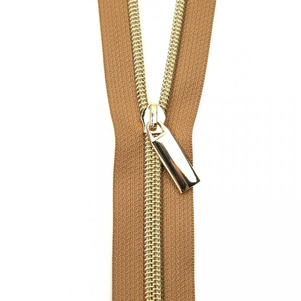 Sallie Tomato 108'' Zipper by the Yard + 9 Pulls - Gold, Natural Tape