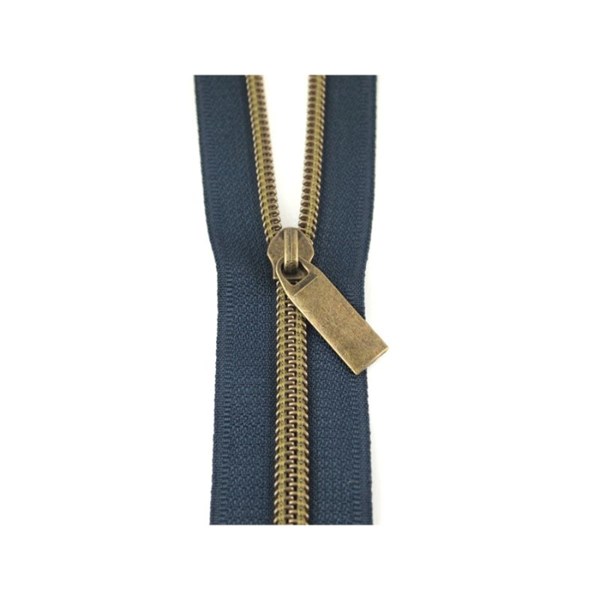 Sallie Tomato 108'' Zipper by the Yard + 9 Pulls - Antique, Navy Tape