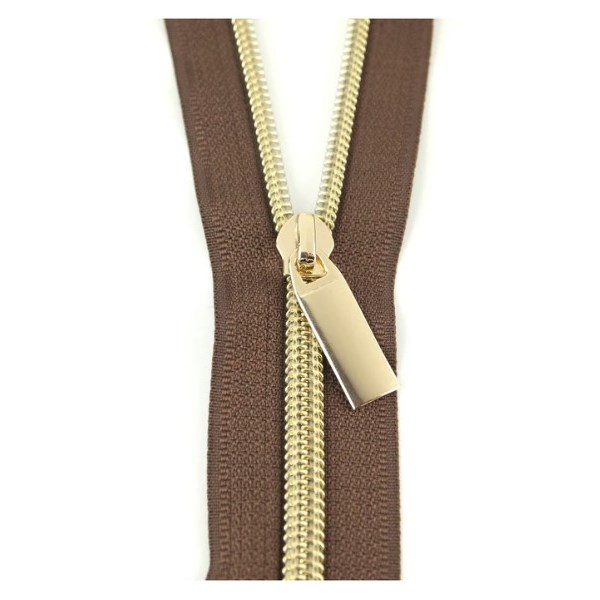 Sallie Tomato 108'' Zipper by the Yard + 9 Pulls - Gold, Brown Tape