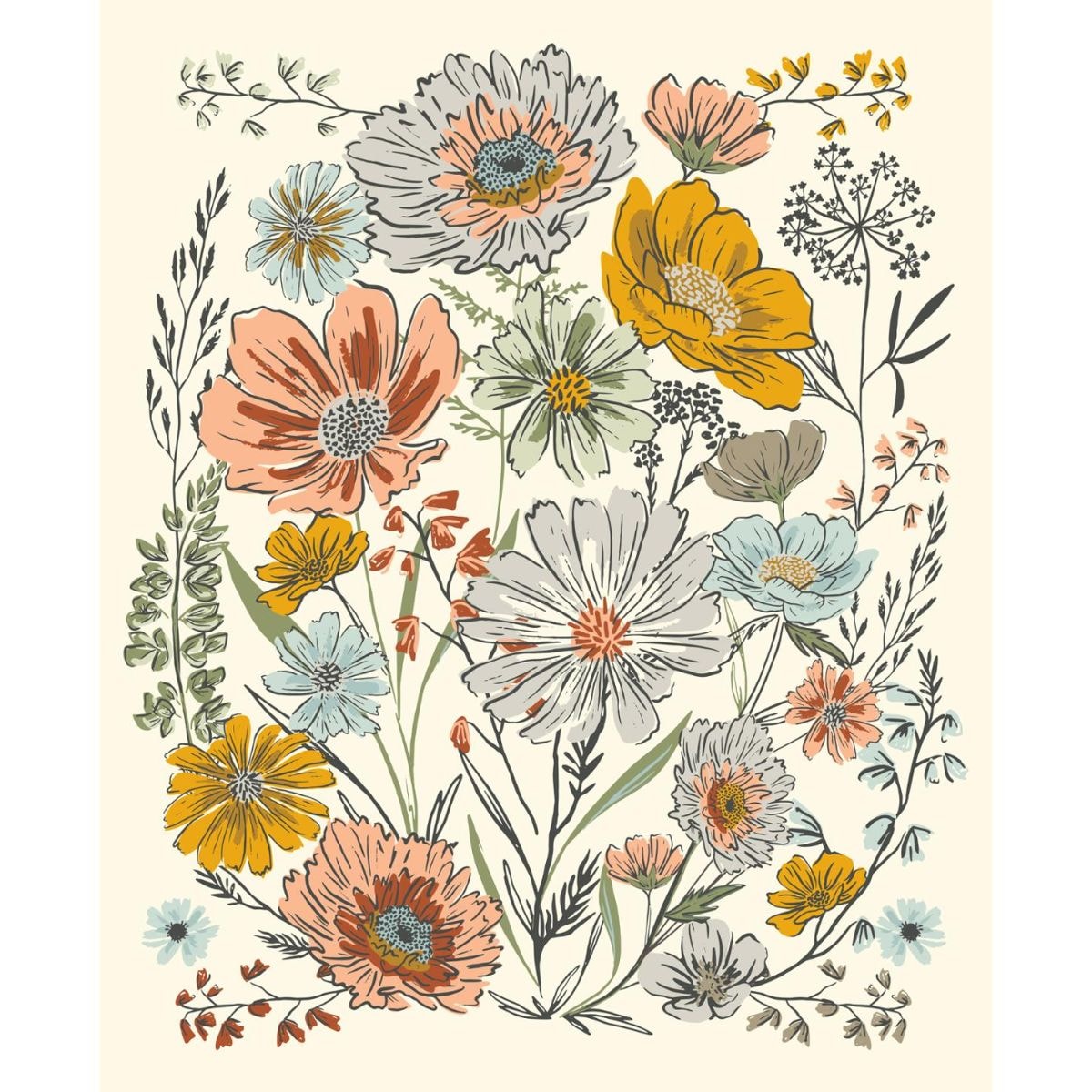 Woodland & Wildflowers Panel | 36" x 44" - Cream