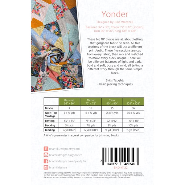 Yonder Quilt Pattern by  Briar Hill Designs