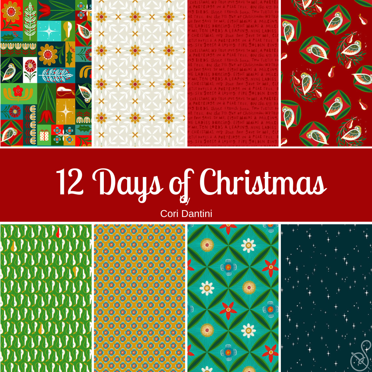 12 Days of Christmas Fat Quarter Bundle | Cori Dantini | 8 FQs+2 Panels