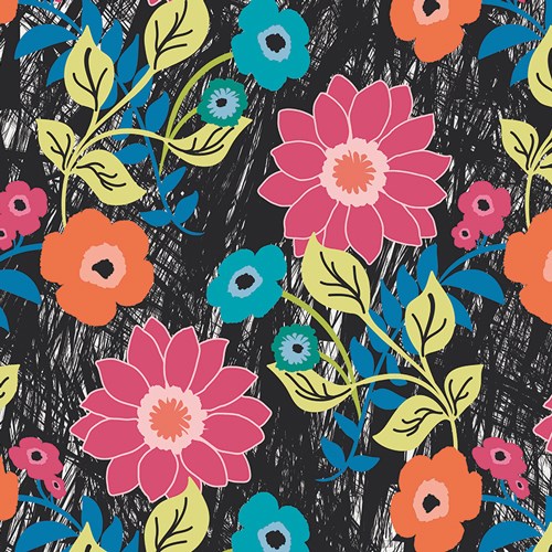 Jungle Ave Floral Asphalt VOILE