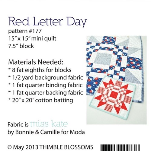 Mini Red Letter Day Pattern by Thimble Blossoms