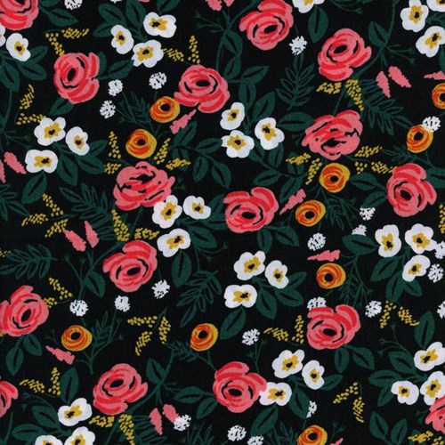Painted Roses in Black RAYON