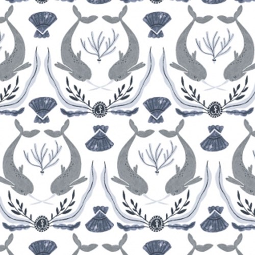 Narwhal Damask in White