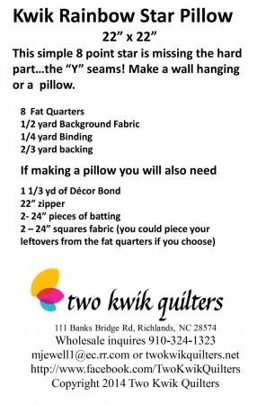 Kwik Rainbow Star Pillow Pattern by Two Kwik Quilters