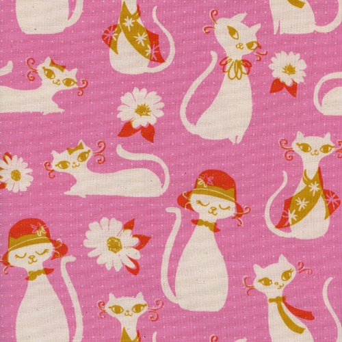 Fancy Cats in Pink UNBLEACHED COTTON