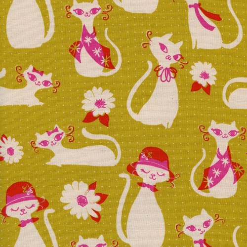 Fancy Cats in Yellow UNBLEACHED COTTON