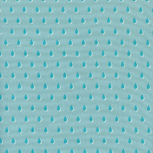 Drops in Aqua UNBLEACHED COTTON