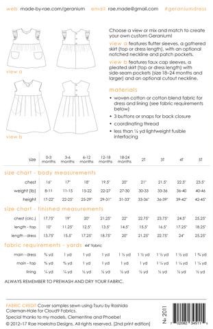 Geranium Dress Pattern, Sizes 0-3 M - 5T