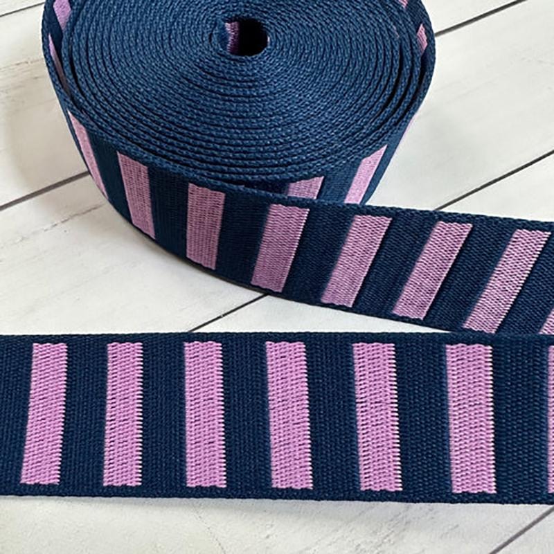 Bold Stripe Webbing - 1.5" - Navy/Peony