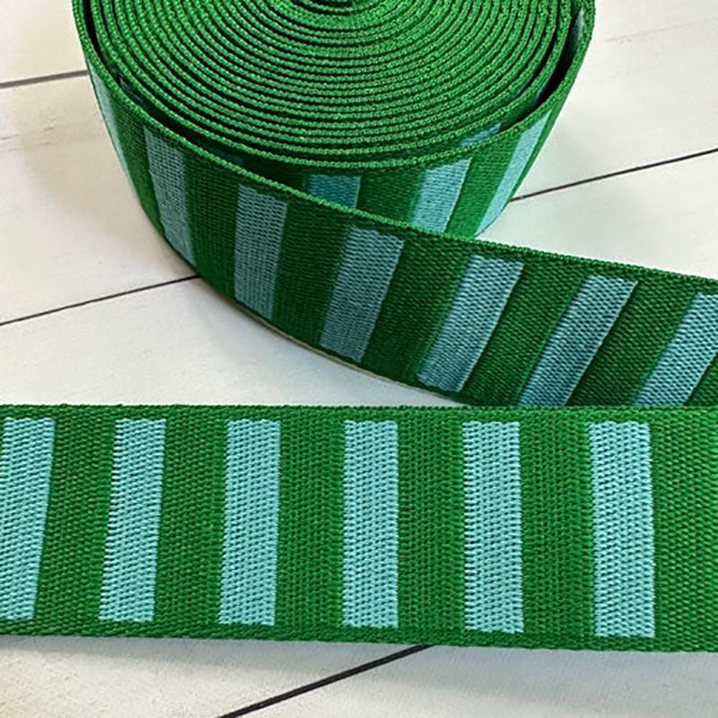 Bold Stripe Webbing - 1.5" - Billiard/Turquoise