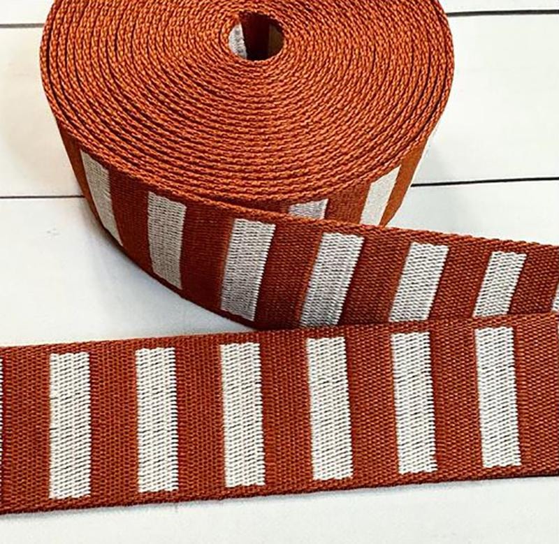 Bold Stripe Webbing - 1.5" - Saddle/Off White