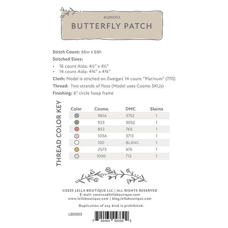 Butterfly Patch Cross Stitch Pattern | Lella Boutique
