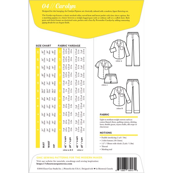 Carolyn Pajama Pattern by Closet Core Patterns