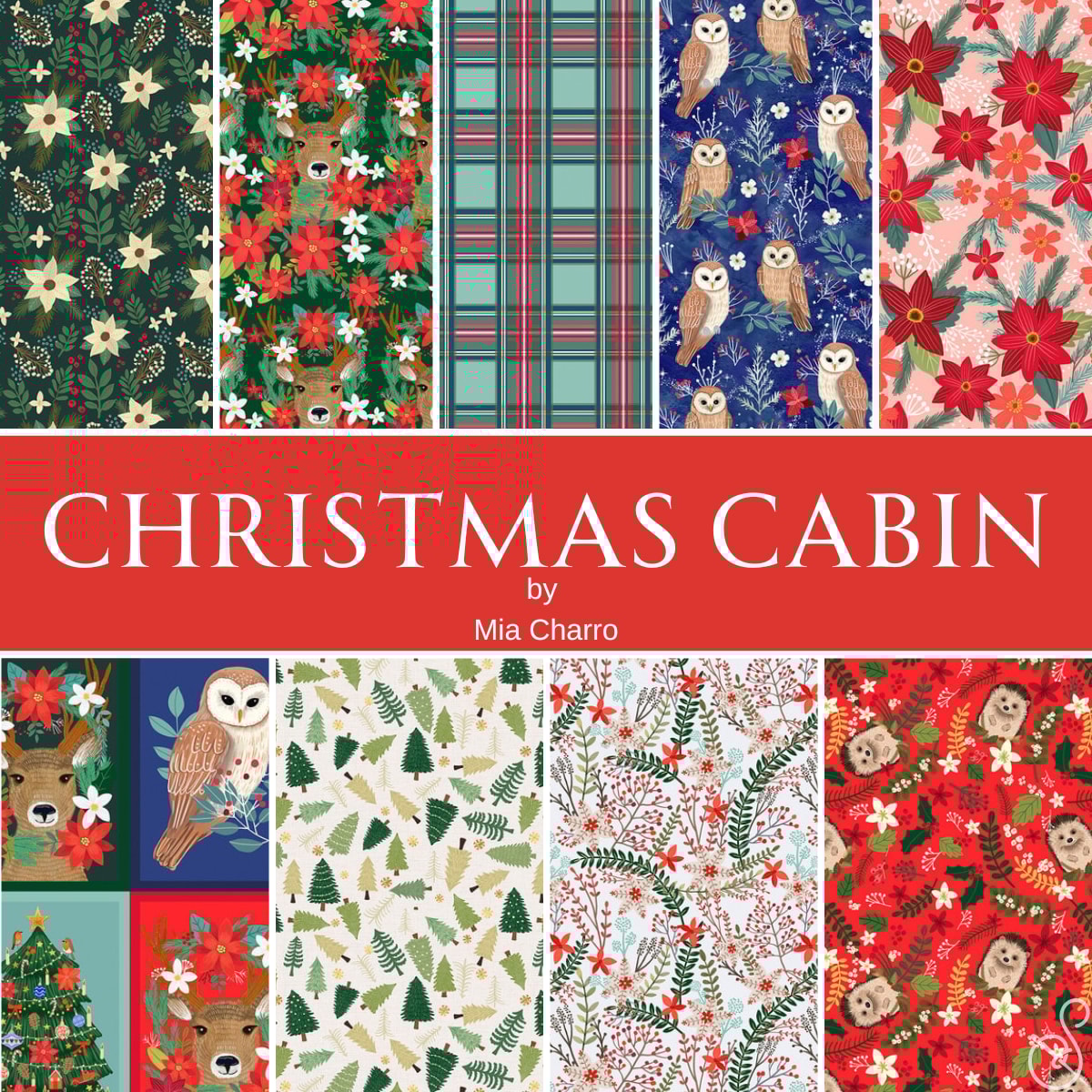 Christmas Cabin Fat Quarter Bundle | Mia Charro | 9 FQs + 1 Panel