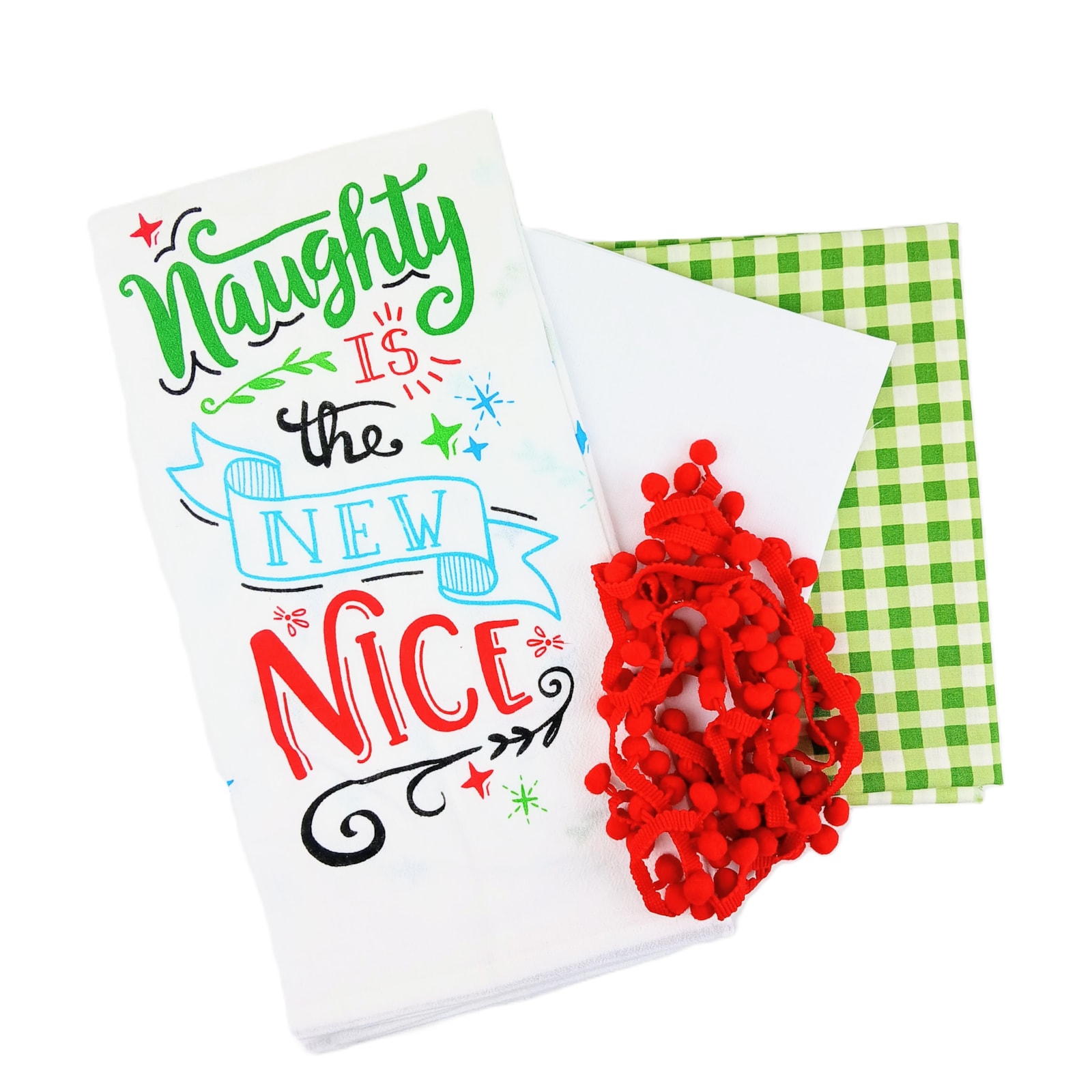 Christmas Tea Towel Pillow Kit - Naughty Is the New Nice