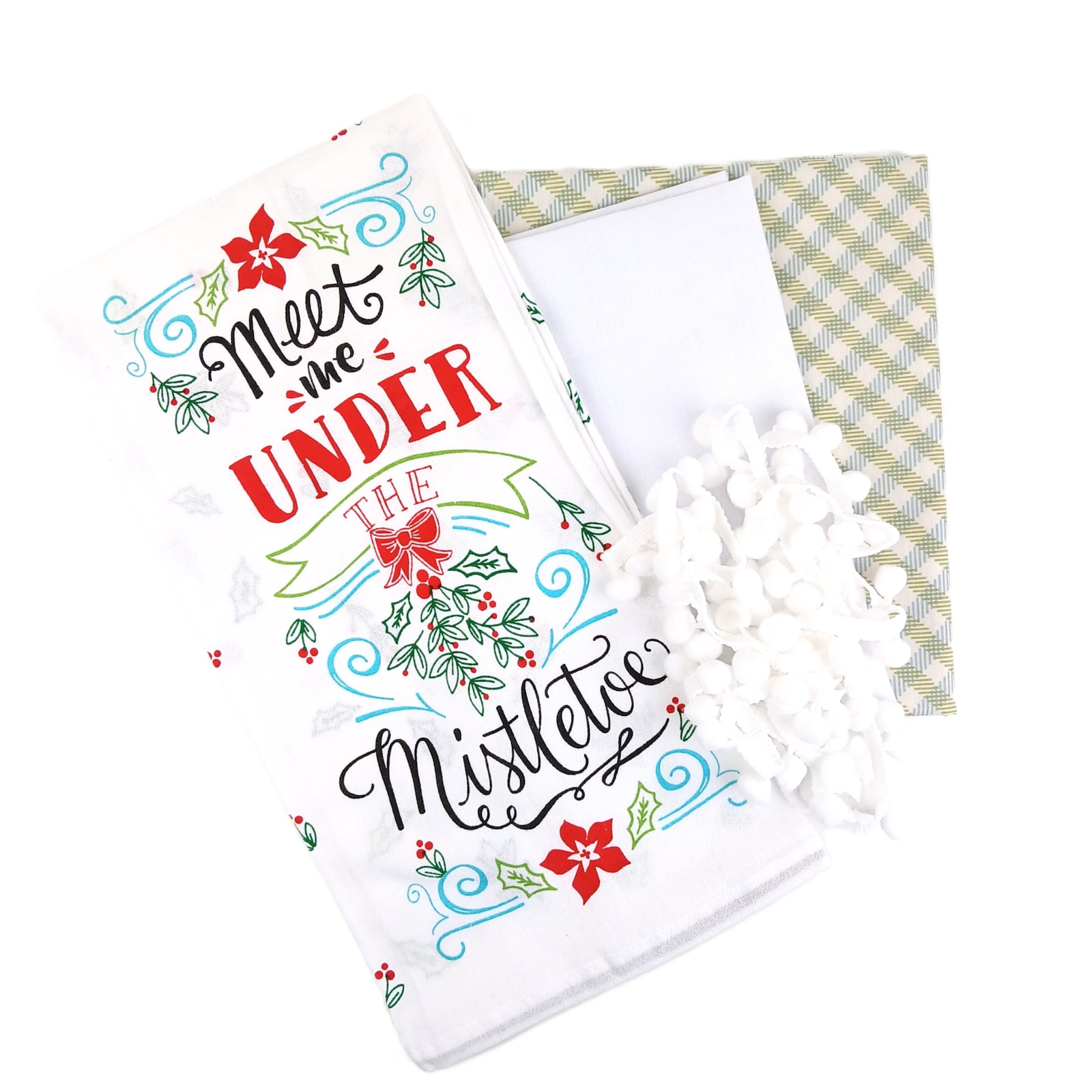 Christmas Tea Towel Pillow Kit - Meet Me Under the Mistletoe