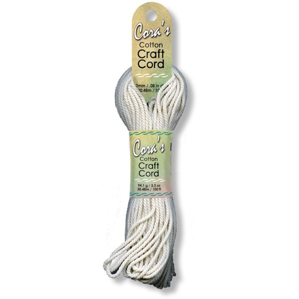 Cora's Cotton Craft Cord 2mm x 100ft - Natural Dyeable Fiber