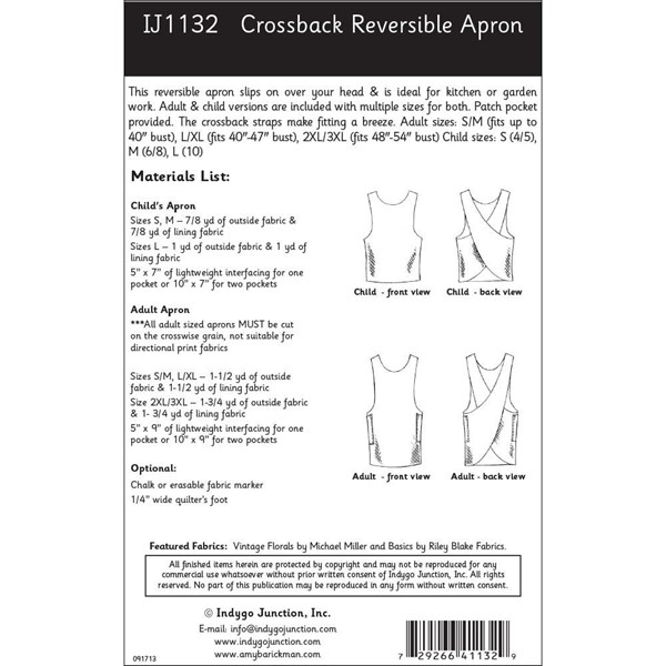 Crossback Reversible Apron Pattern by Indygo Essentials