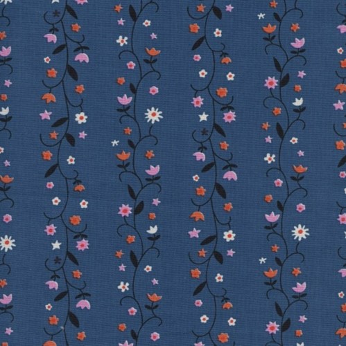 Daisy Vines in Denim UNBLEACHED COTTON