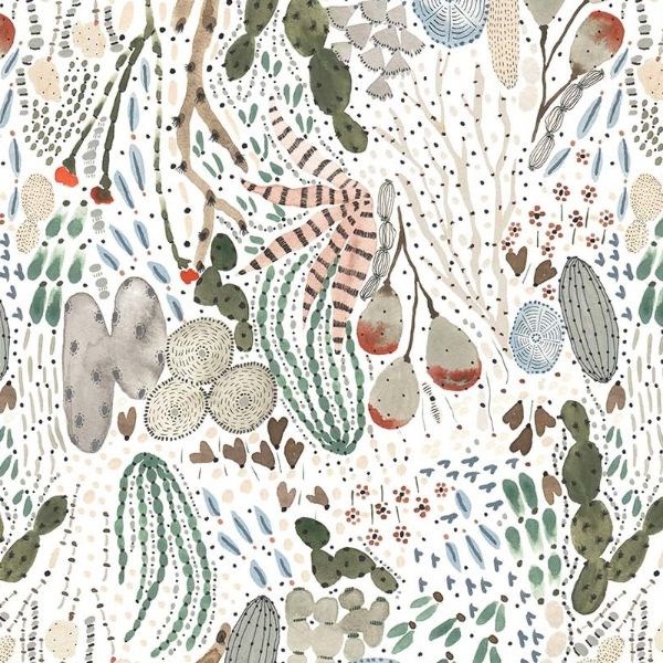 Desert Plants in White Multi