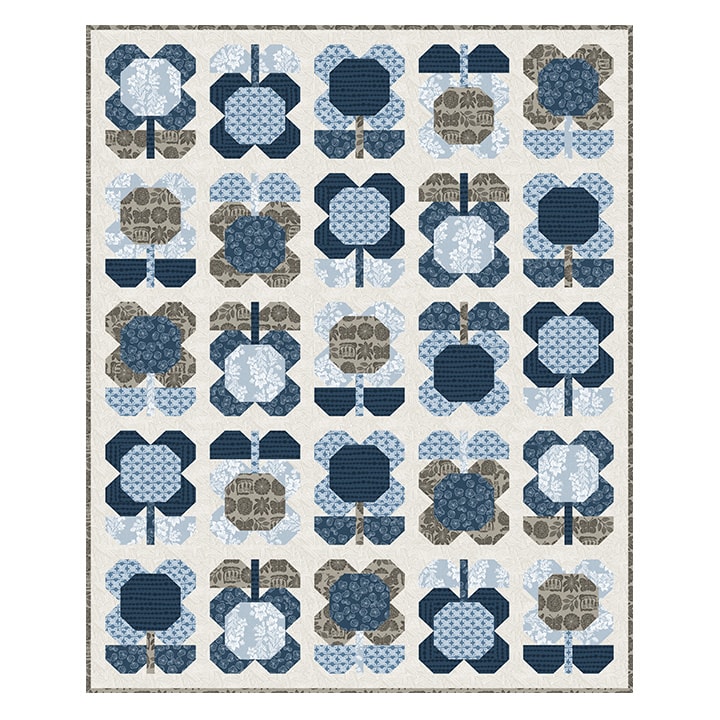Digitally Printed Quilt Top - Folk Blooms - 56-1/2"x69"
