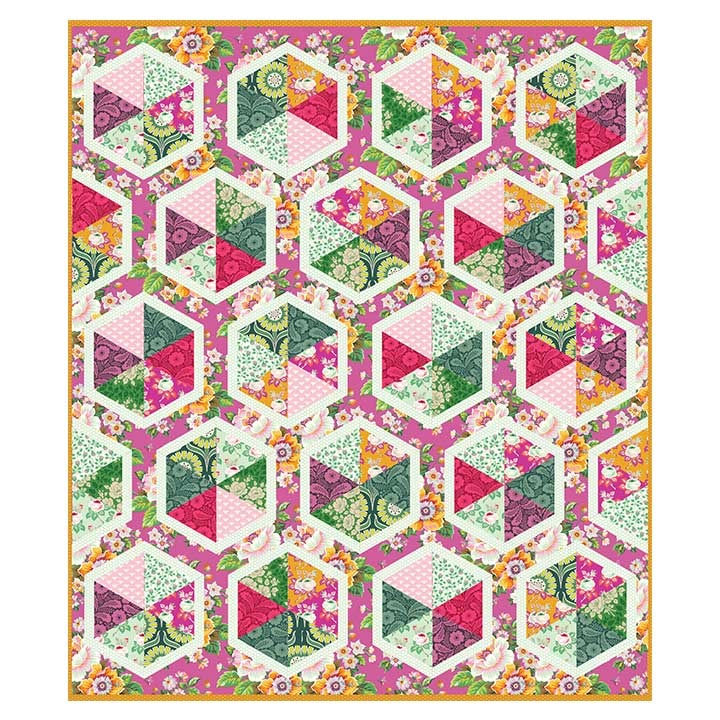 Digitally Printed Quilt Top - Triangle Hexies - 60"x70"