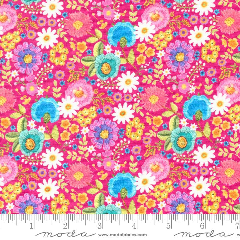 Ditsy Floral Crewel - Hot Pink