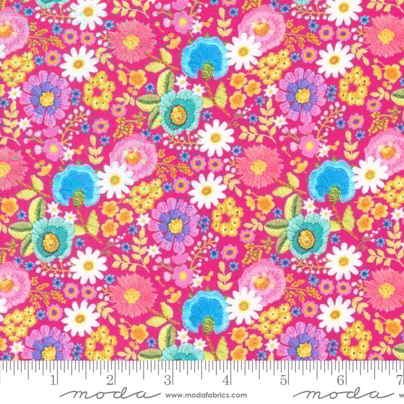 Ditsy Floral Crewel - Hot Pink