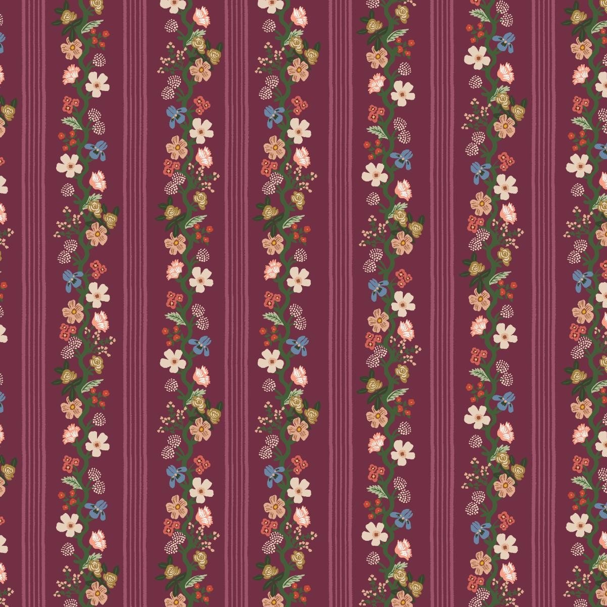 Floral Trellis Stripe - Burgundy