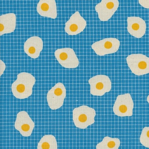 Fried Eggs in Bright Blue UNBLEACHED COTTON