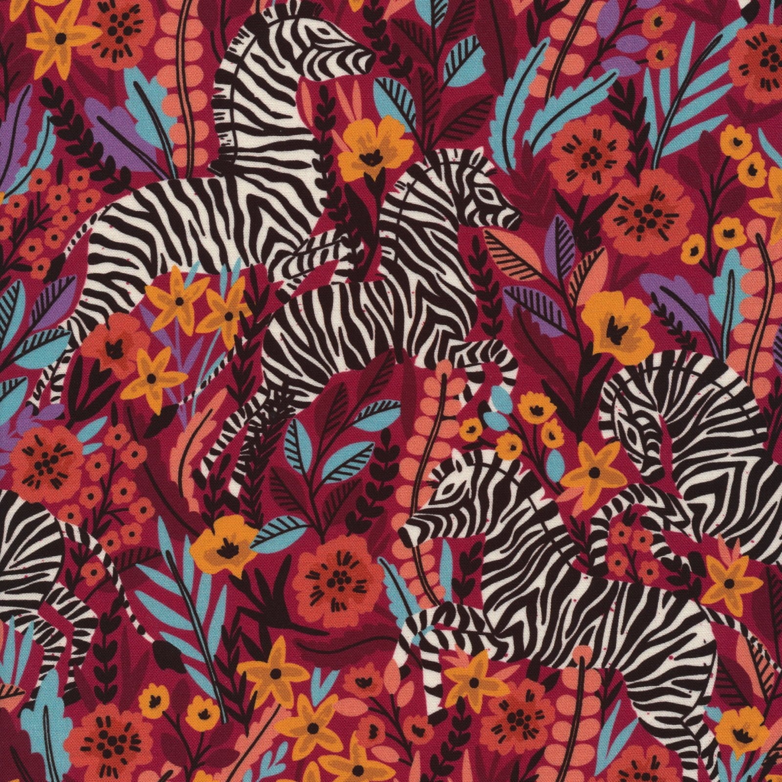 Frolicking Zebras - Red