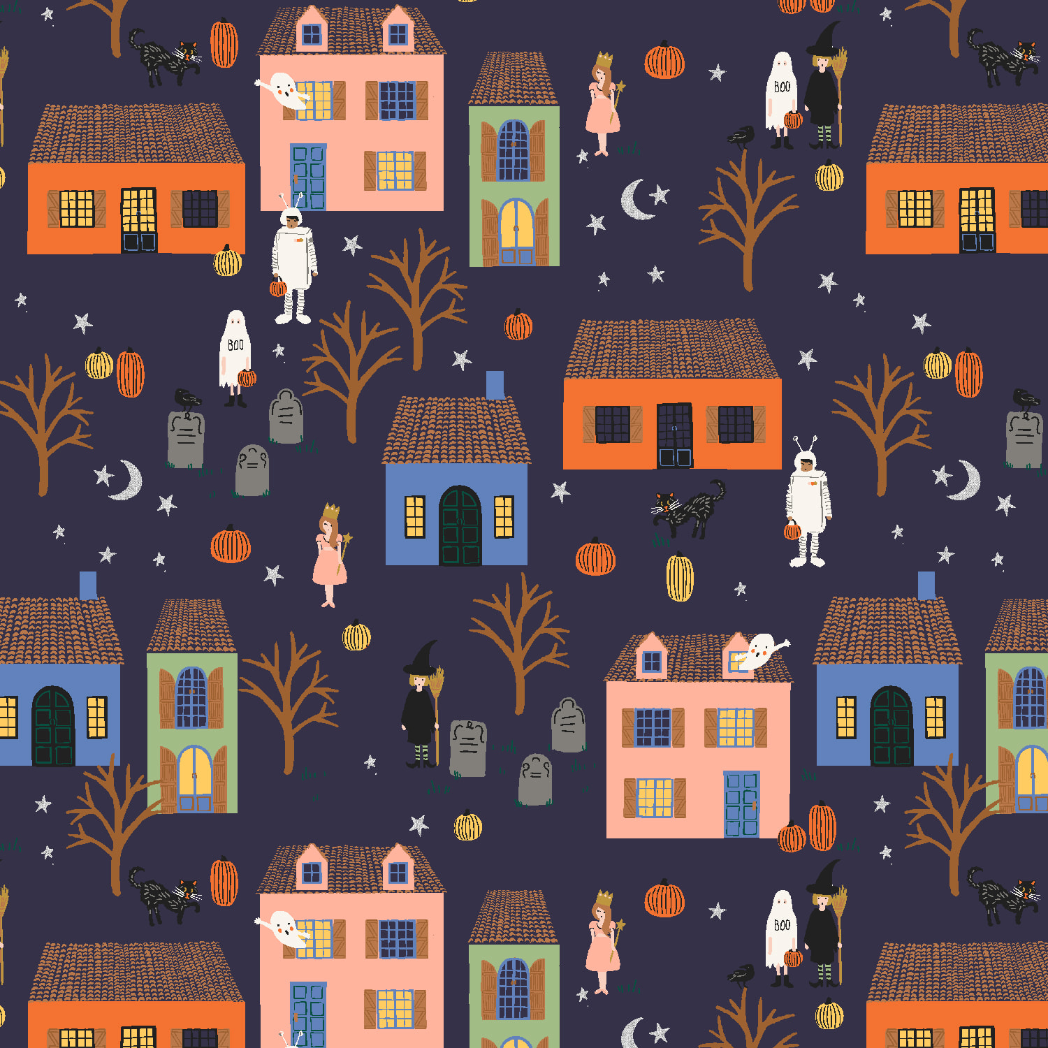 Halloween Night - Navy & Silver Metallic