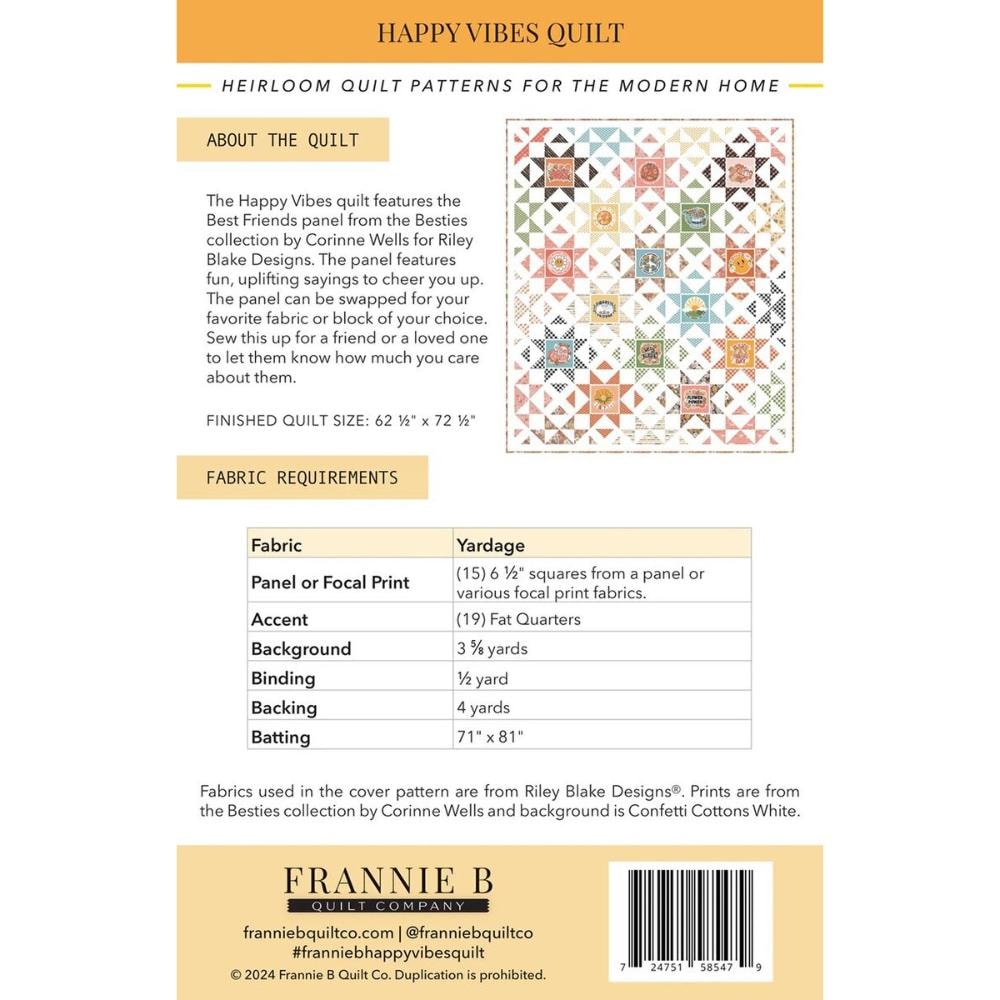 Happy Vibes Quilt Pattern | Frannie B Quilt Company