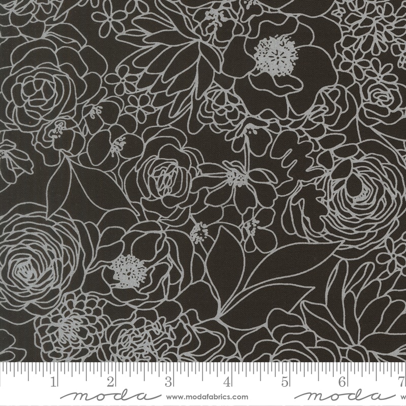 Hidden Facet Floral - Black as Night White