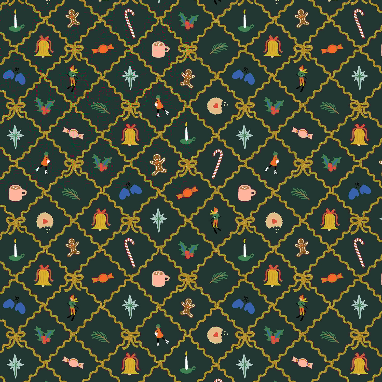 Holiday Charm - Evergreen and Gold Metallic
