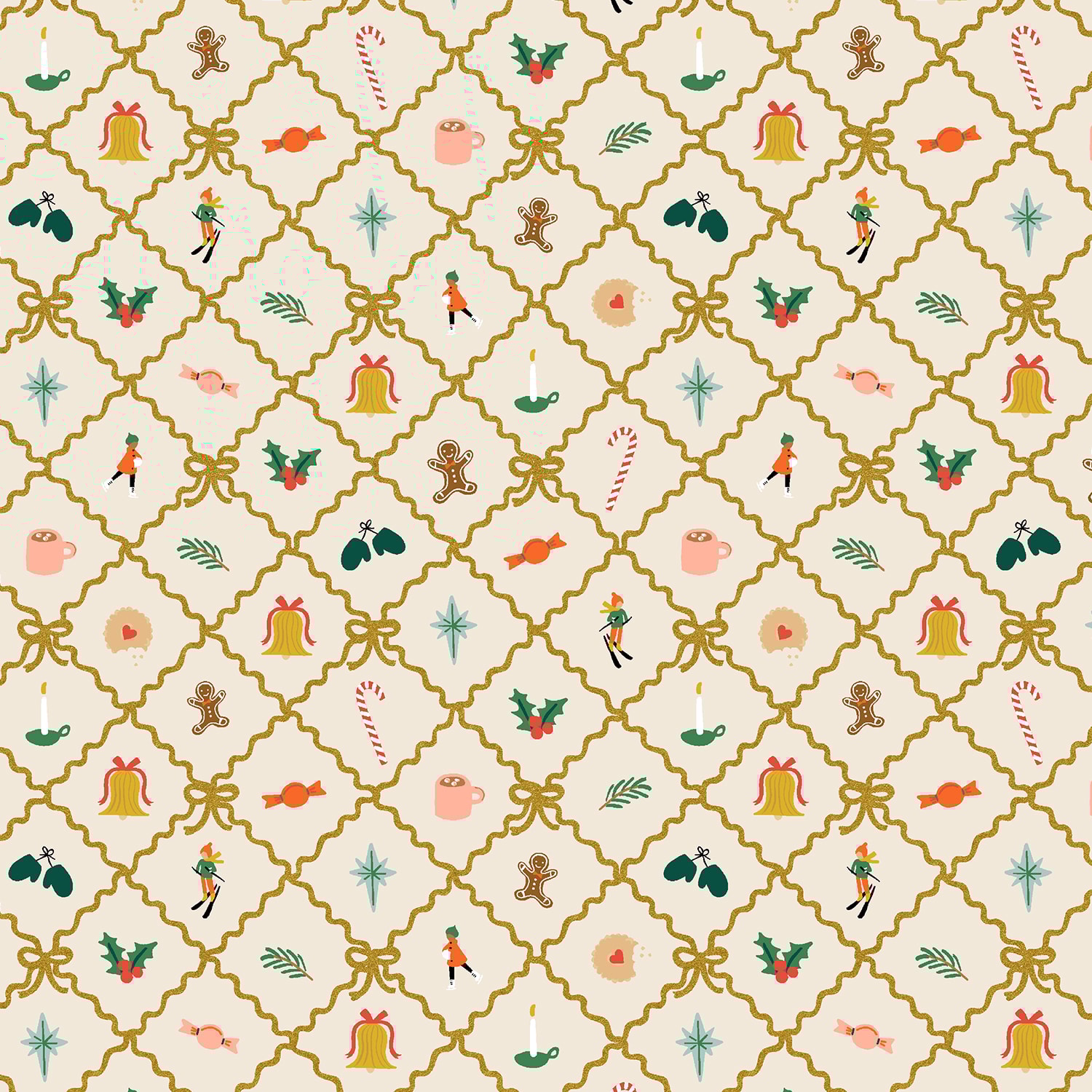Holiday Charm - Cream and Gold Metallic