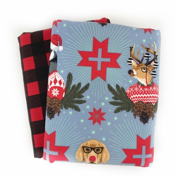 Whole Cloth Quilt Kit - Holiday Homies Flannel - Blue Spruce