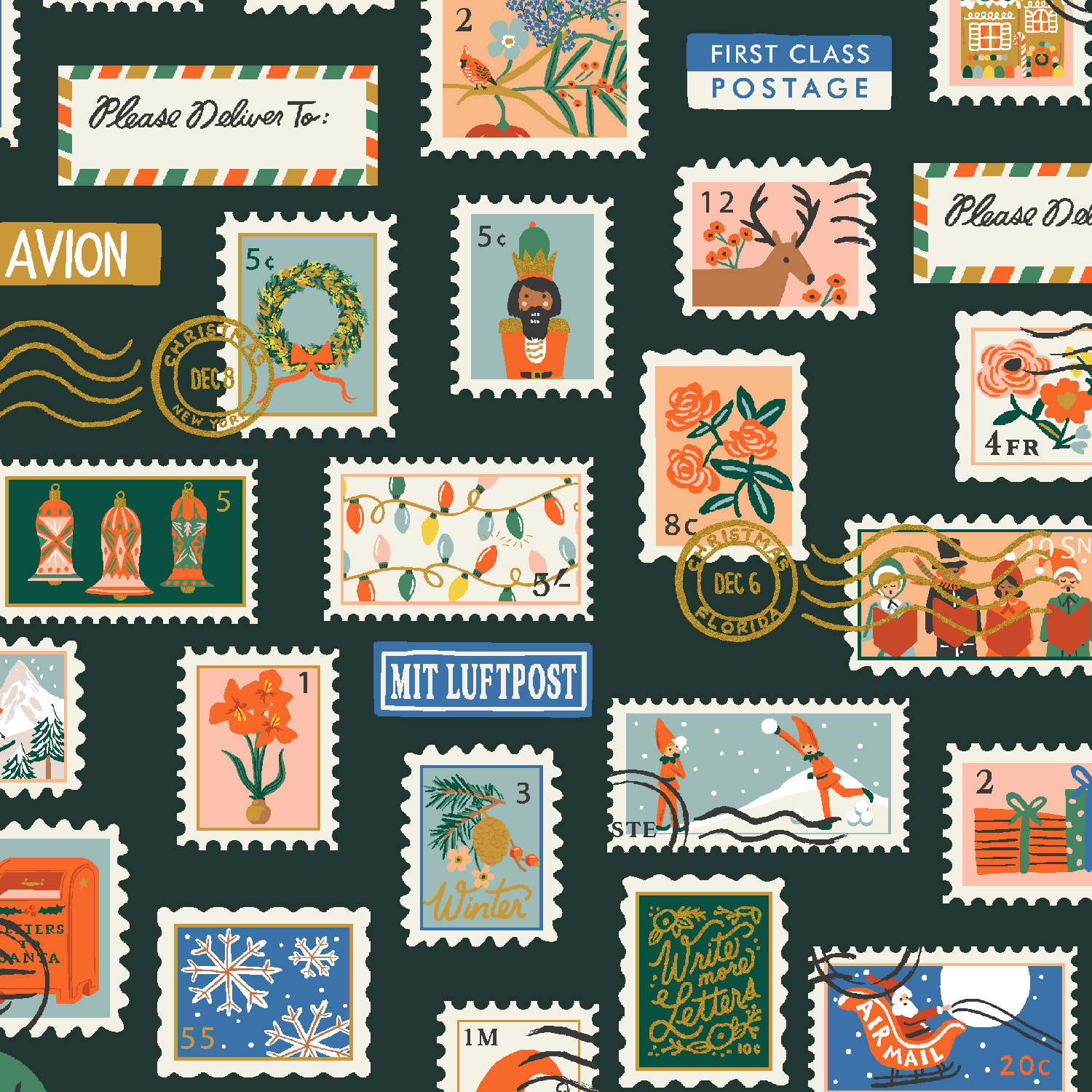 Holiday Stamps - Evergreen Metallic CANVAS