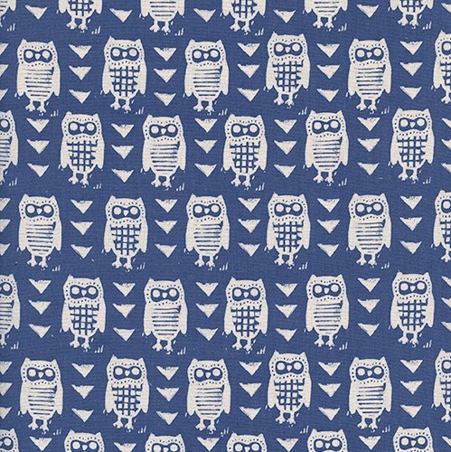 Hooties in Blue UNBLEACHED QUILTING COTTON
