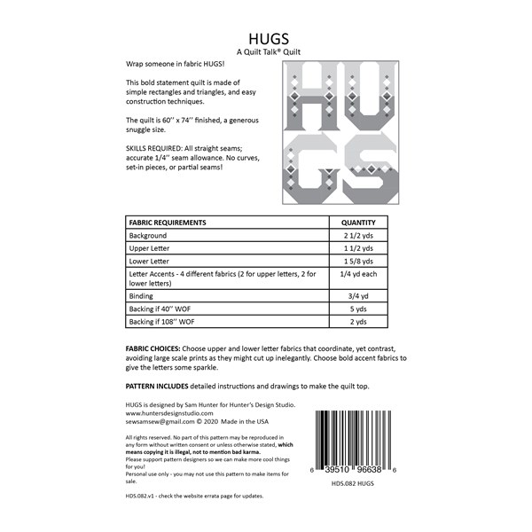 Hugs Quilt Pattern by Sam Hunter