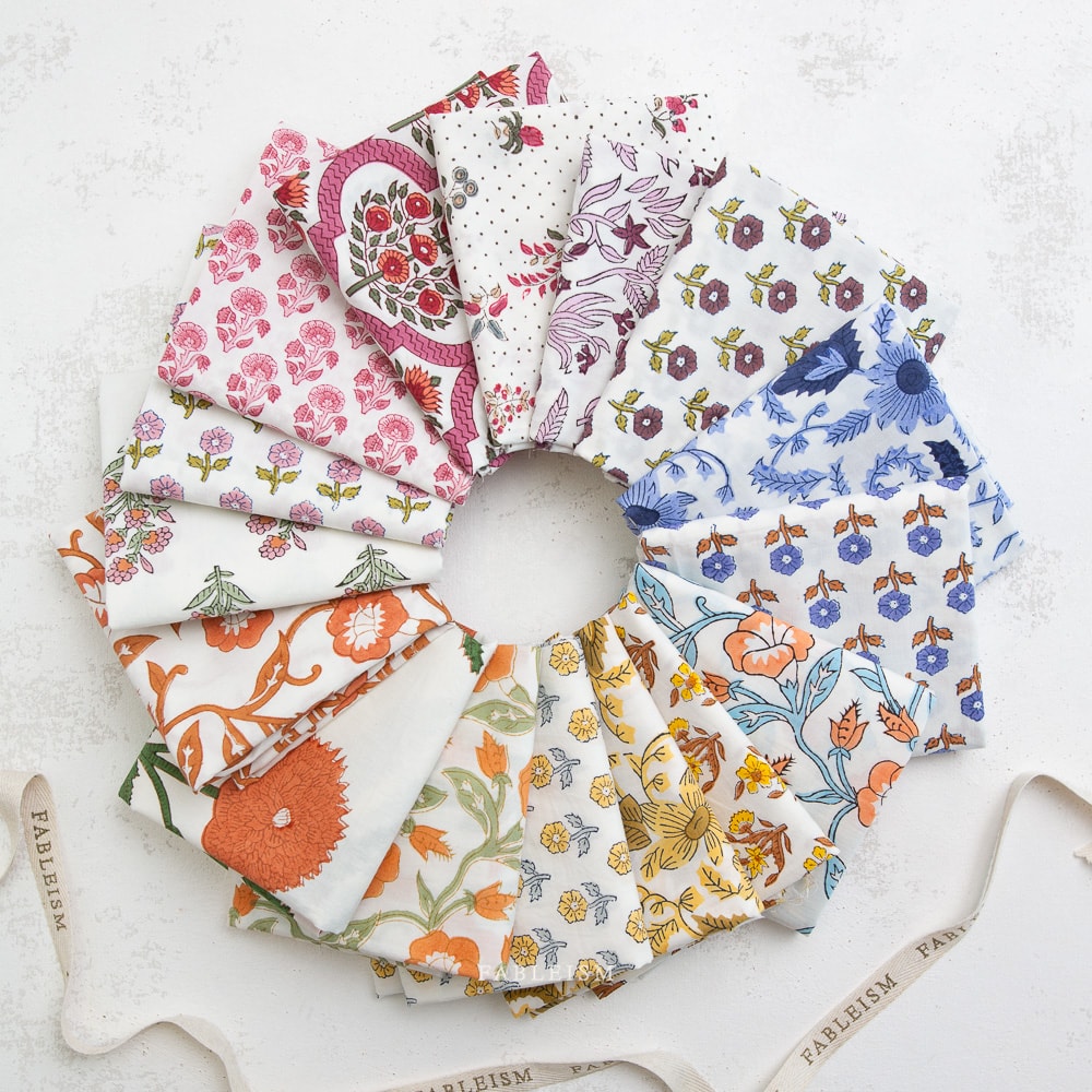 Indian Block Prints: Cottage Fat Quarter Bundle | Fableism Supply Co. | 16 FQs
