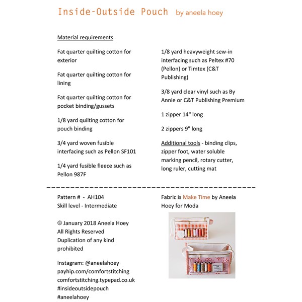 Inside Outside Pouch Pattern | Aneela Hoey