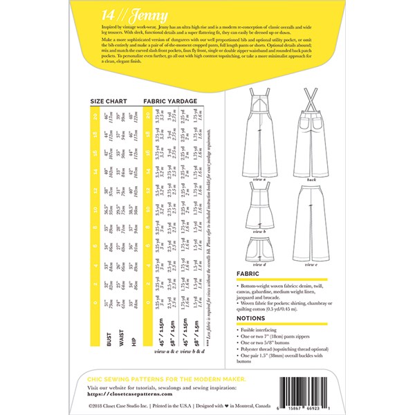 Jenny Overalls and Trousers Pattern by Closet Core Patterns