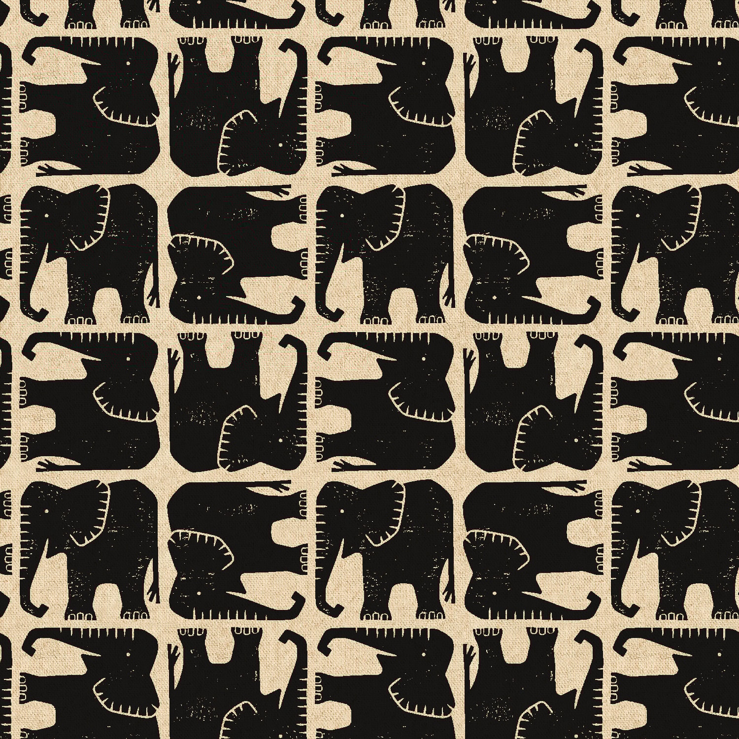 Jolly Elephant - Black Unbleached CANVAS